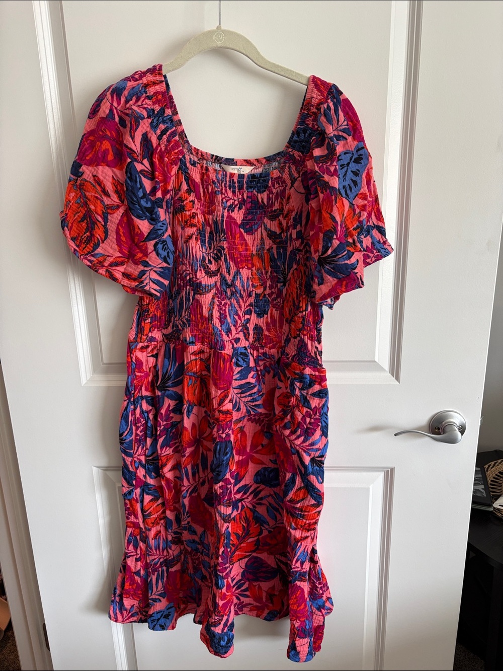 Terra & Sky Pink Dress with Navy and Coral Floral Print